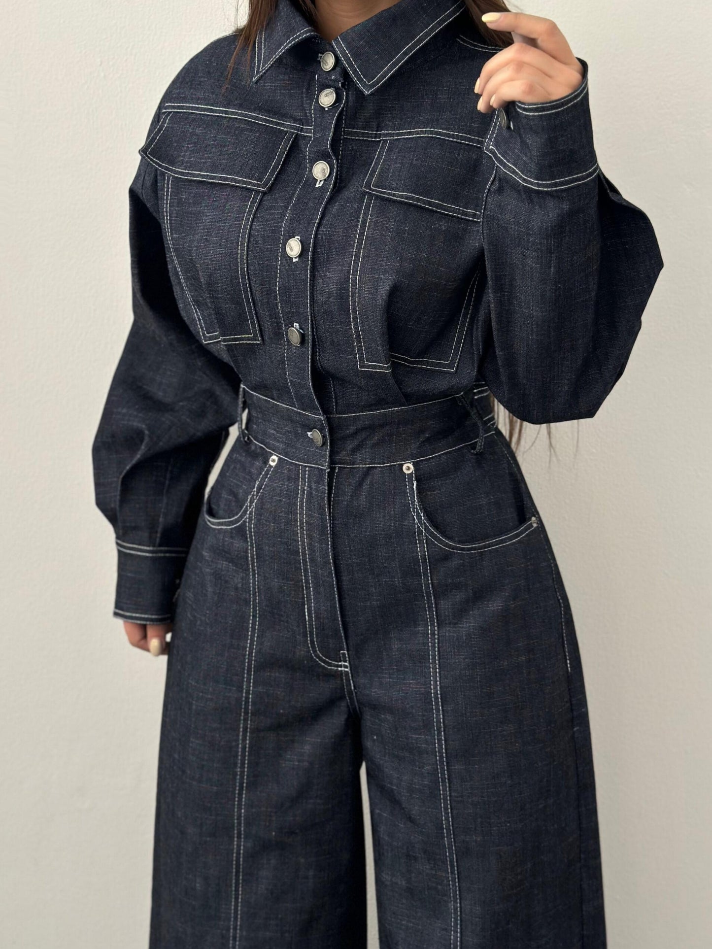 Dark Denim Wide-Leg Jumpsuit