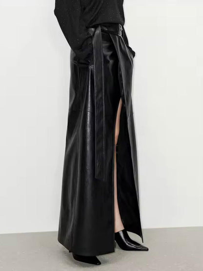 Maxi Split Leather Skirt