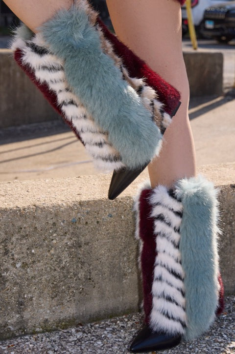Multi Fur Hidden Wedge Bootie