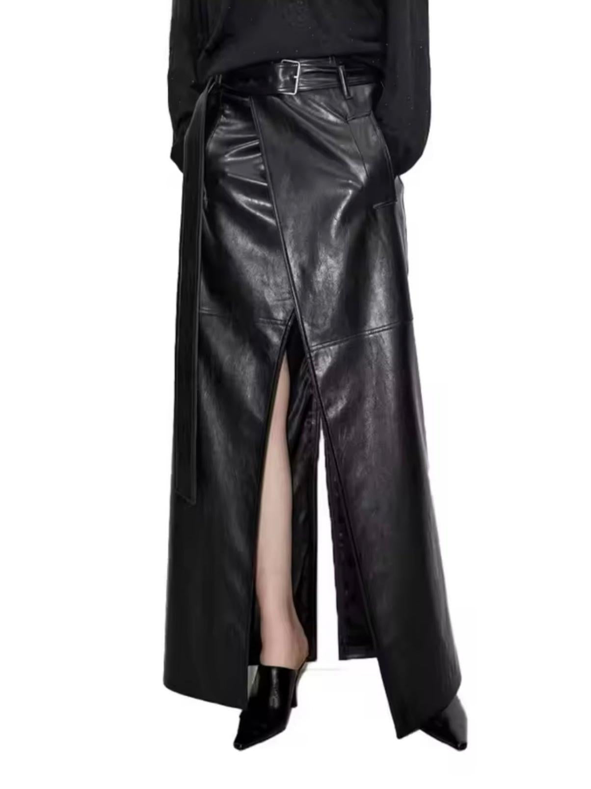 Maxi Split Leather Skirt