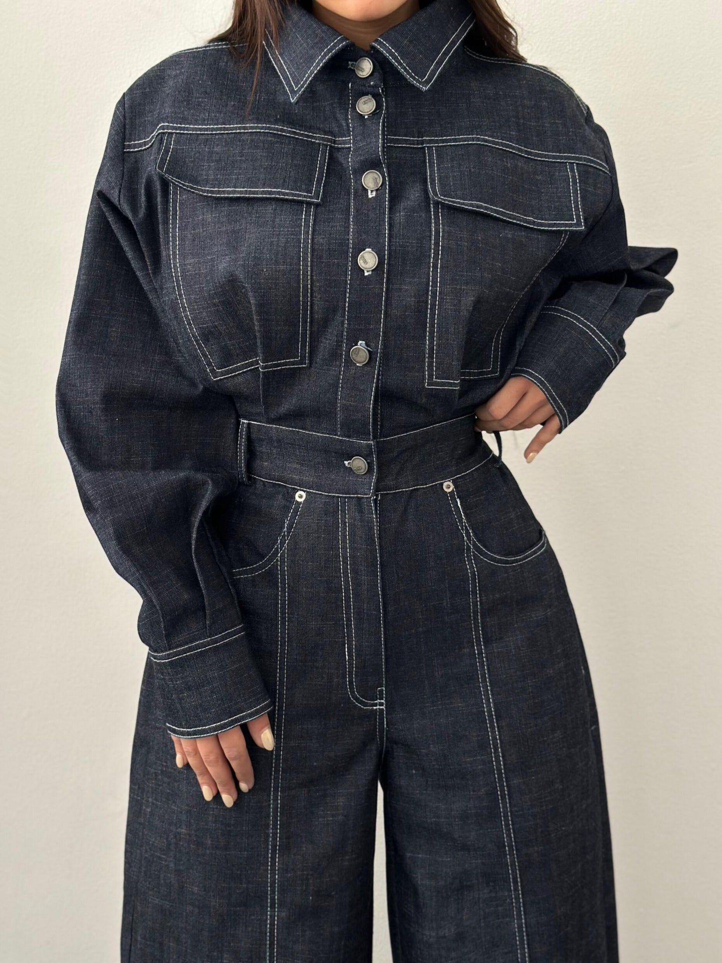Dark Denim Wide-Leg Jumpsuit