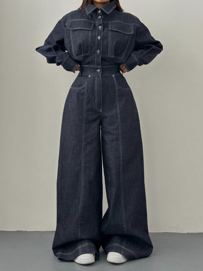Dark Denim Wide-Leg Jumpsuit