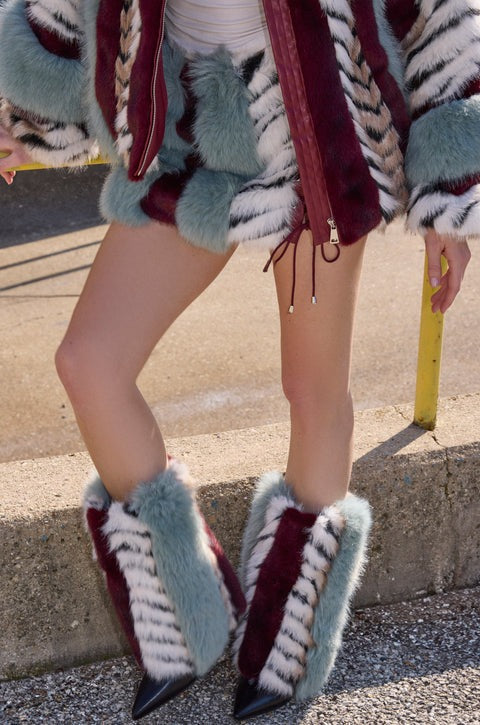 Multi Fur Hidden Wedge Bootie