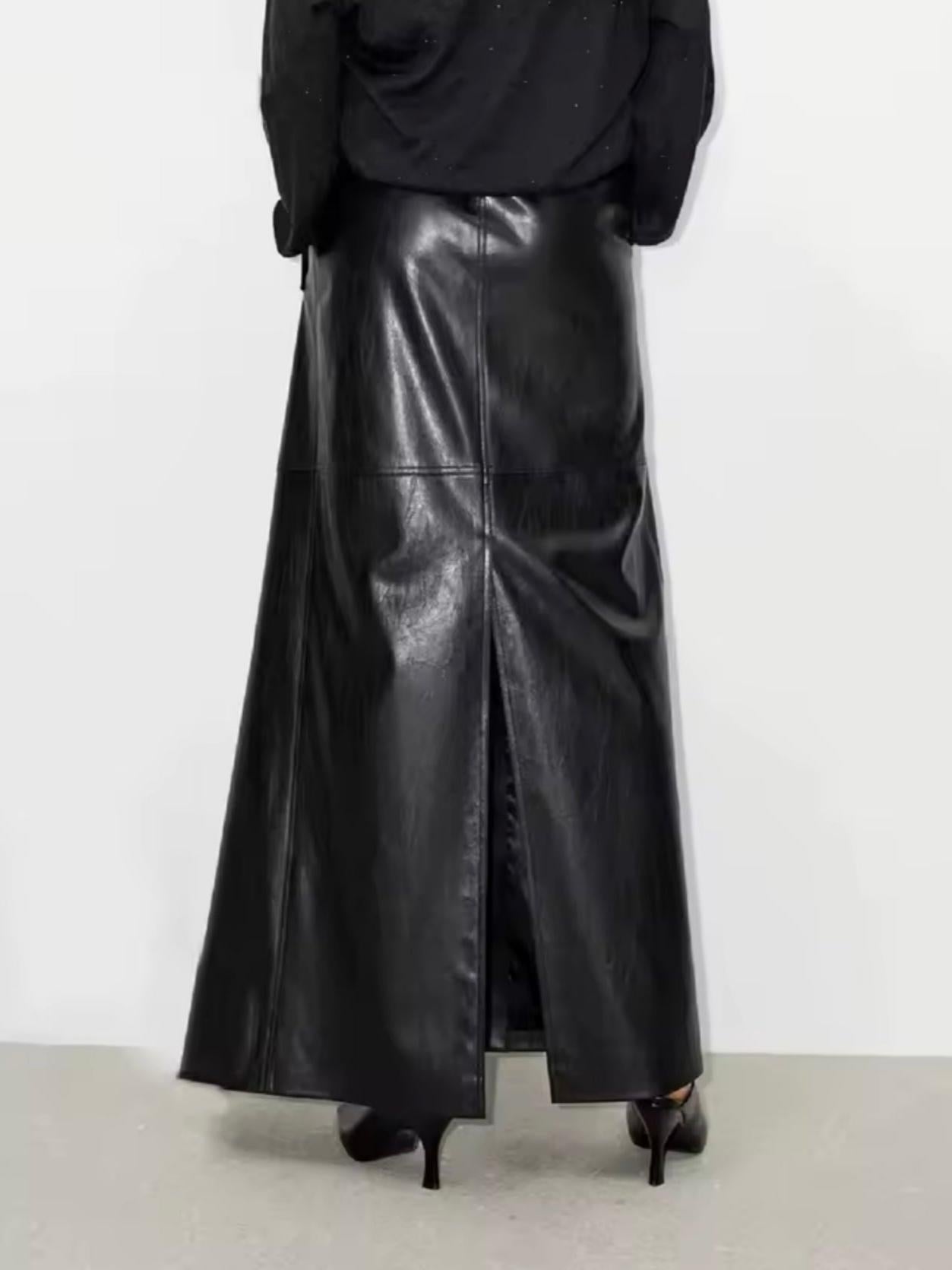 Maxi Split Leather Skirt