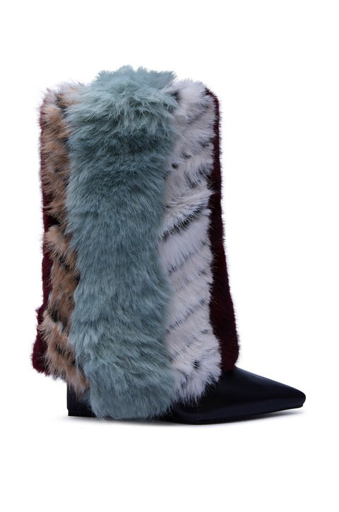 Multi Fur Hidden Wedge Bootie