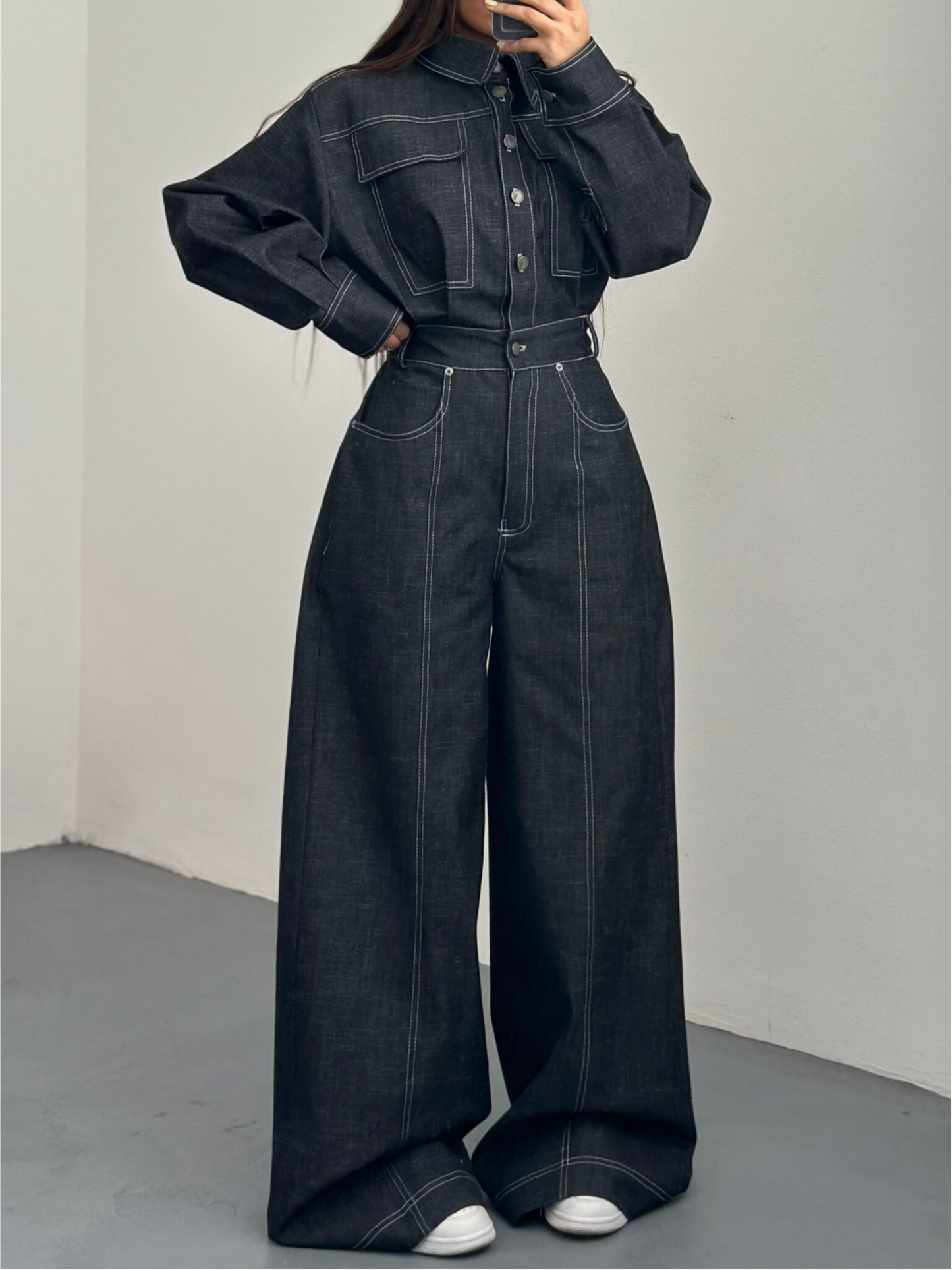 Dark Denim Wide-Leg Jumpsuit