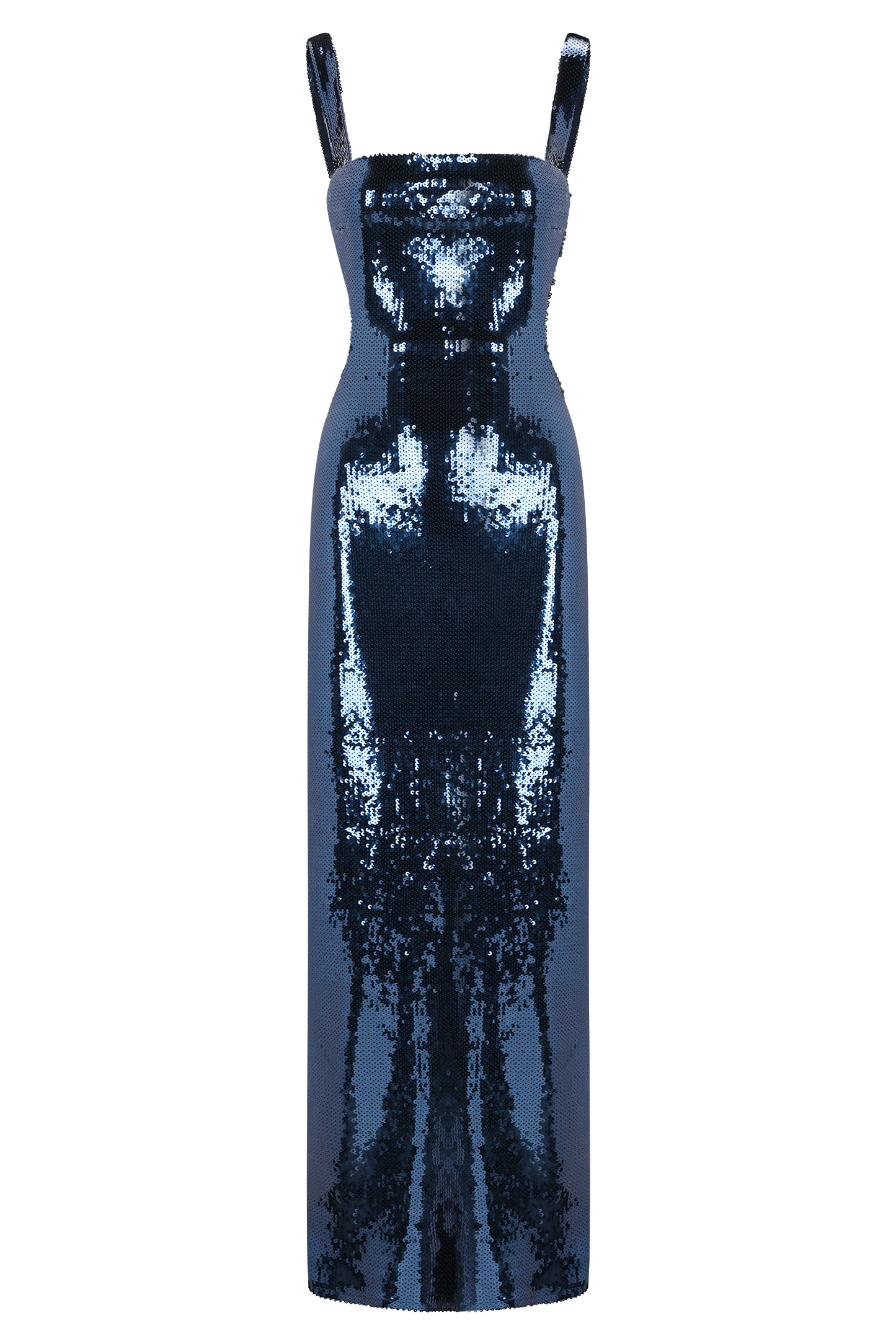 Navy Sequin Square Neck Cutout Maxi Dress