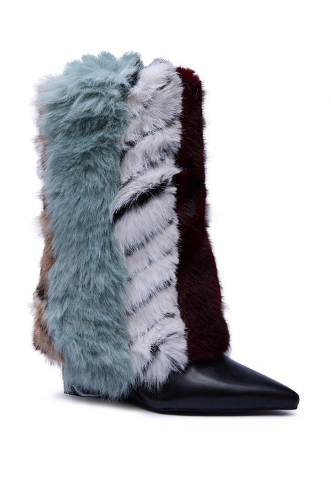 Multi Fur Hidden Wedge Bootie