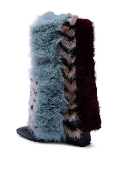 Multi Fur Hidden Wedge Bootie