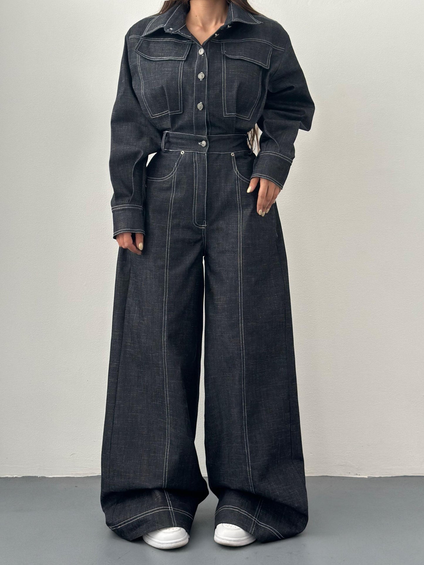 Dark Denim Wide-Leg Jumpsuit