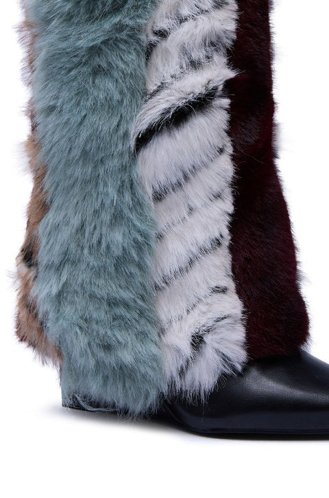 Multi Fur Hidden Wedge Bootie