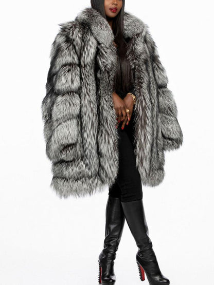 Luxury Silver Fox Fur Coat