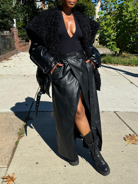 Maxi Split Leather Skirt