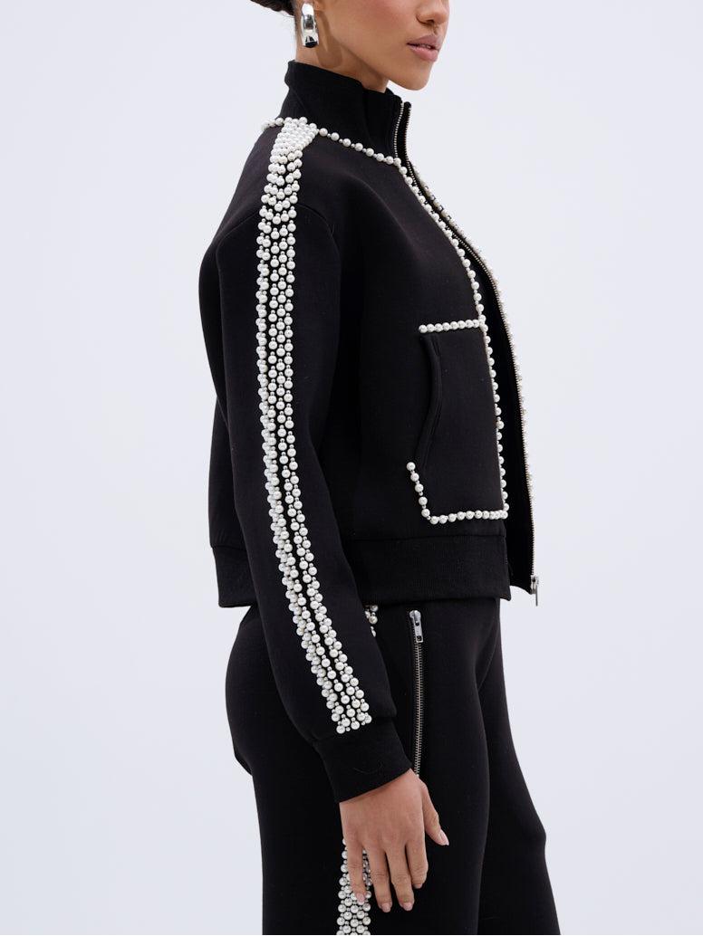 Elegant Pearl-Embellished Tracksuit