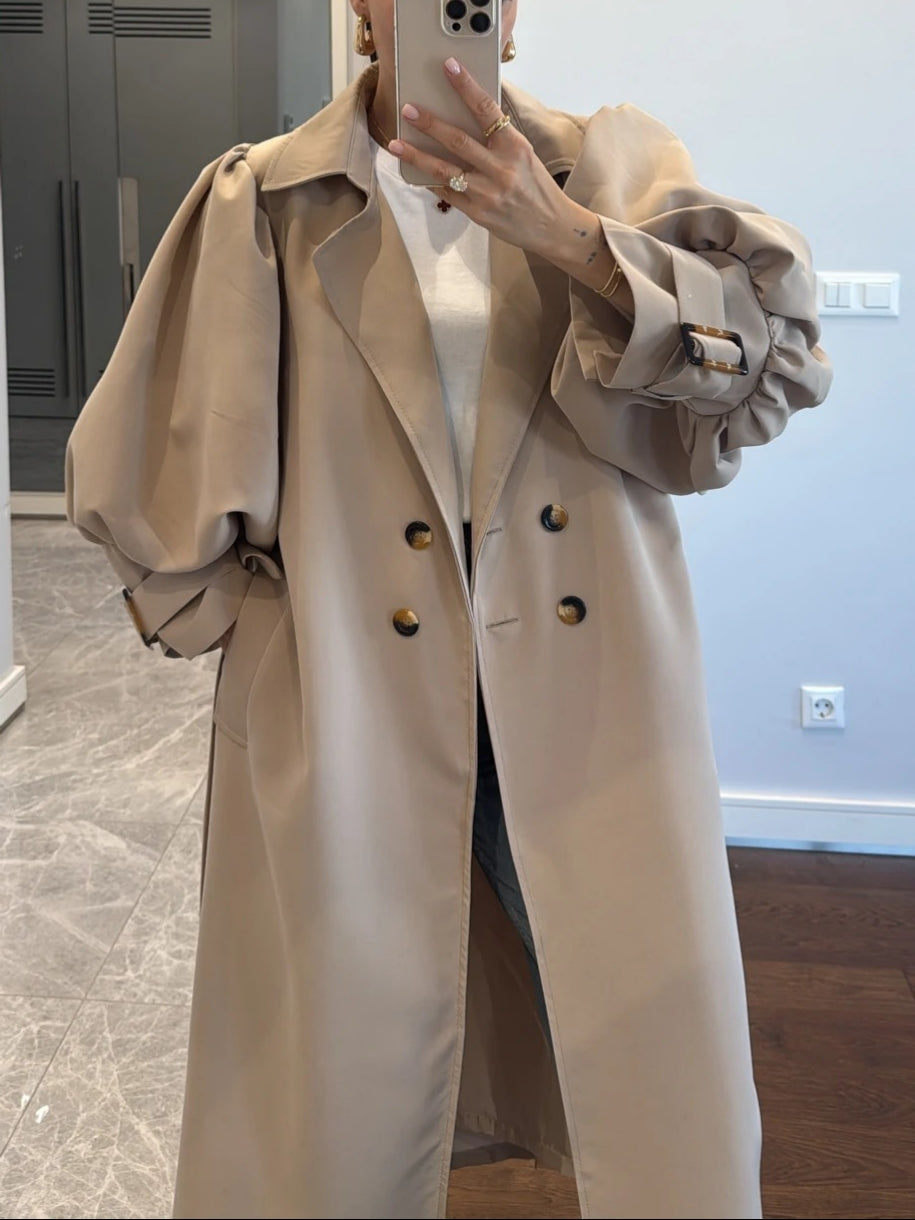 Belted Trench Coat With Sleeve Detailed