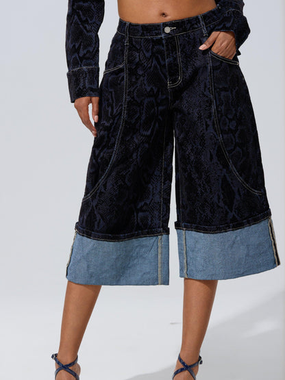 Navy Snake-Print Denim Co-ord Set