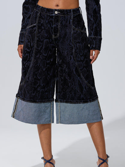 Navy Snake-Print Denim Co-ord Set