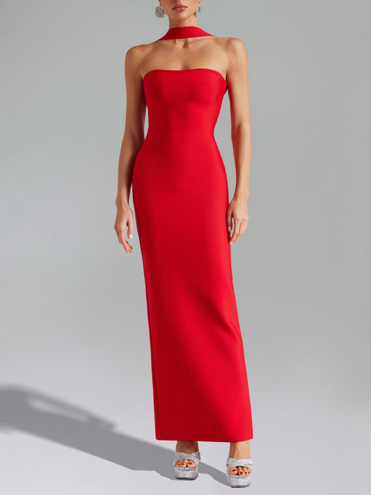 Scarlet Halter Neck Strapless Gown