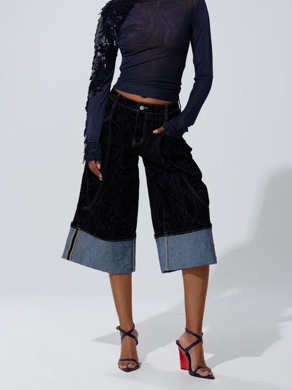 Navy Snake-Print Denim Co-ord Set