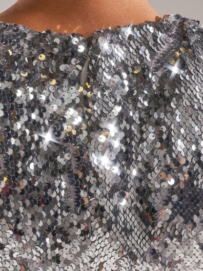 Silver Sequin Deep V Mini Dress