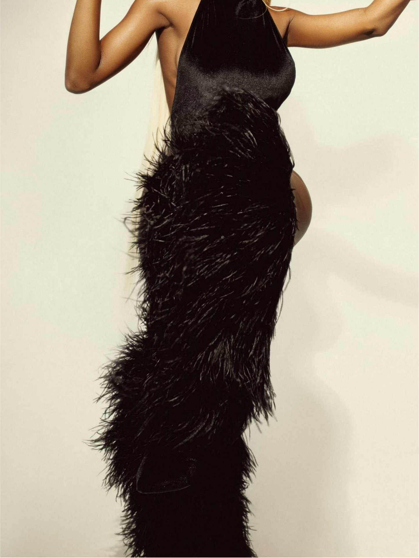 Black Ostrich Feather Over-the-Calf Boots