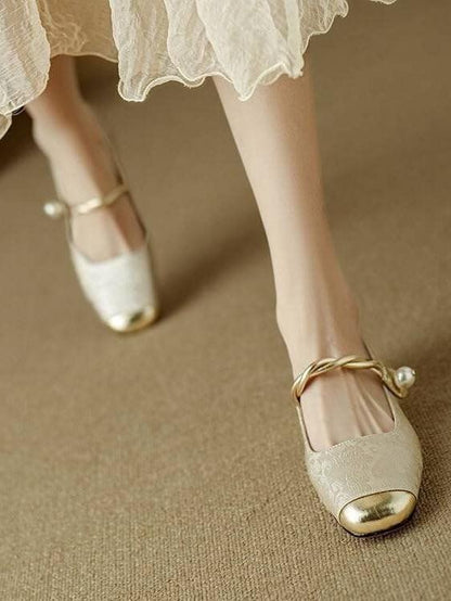 Elegant Gold - trimmed Design and Pearl Decoration Flats