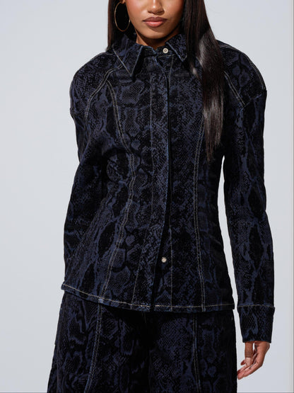 Navy Snake-Print Denim Co-ord Set