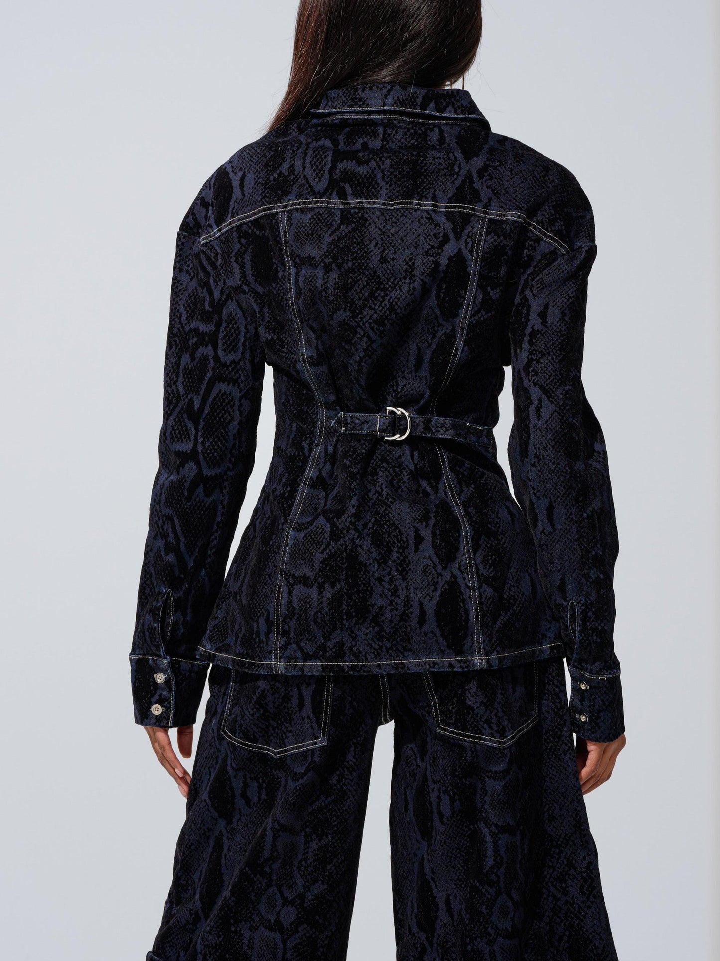 Navy Snake-Print Denim Co-ord Set