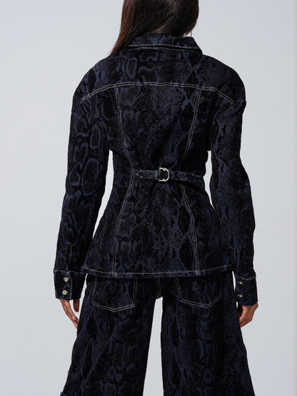 Navy Snake-Print Denim Co-ord Set