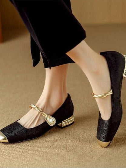 Elegant Gold - trimmed Design and Pearl Decoration Flats