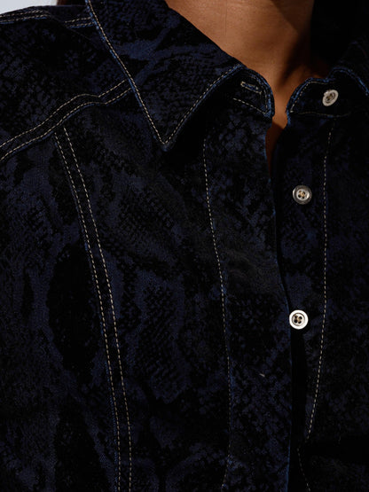 Navy Snake-Print Denim Co-ord Set