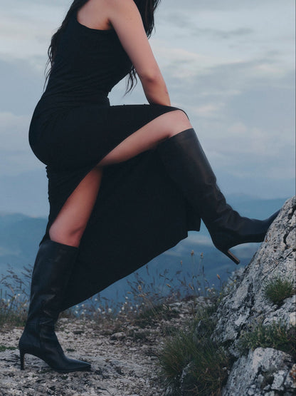 Stylish High - Waisted Leather Boots