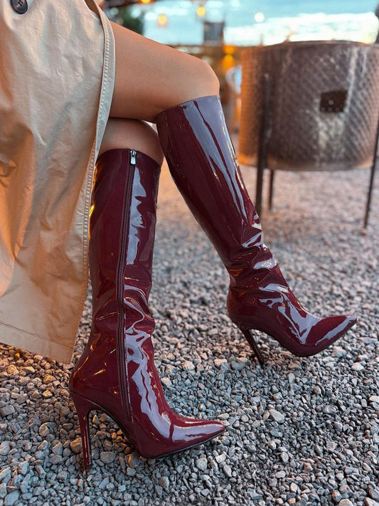 Patent Leather Knee-High Boots