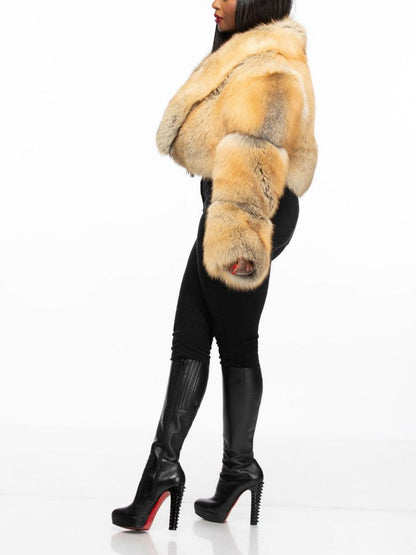 Golden Cropped Fur Jacket