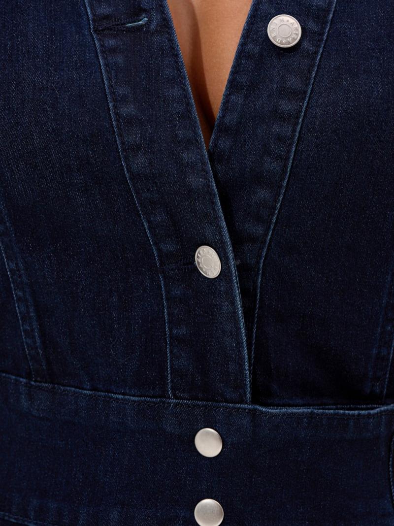 Button Side Denim Maxi Dress