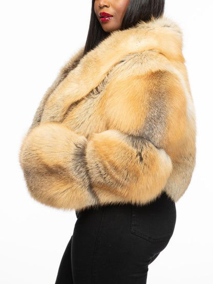 Golden Cropped Fur Jacket