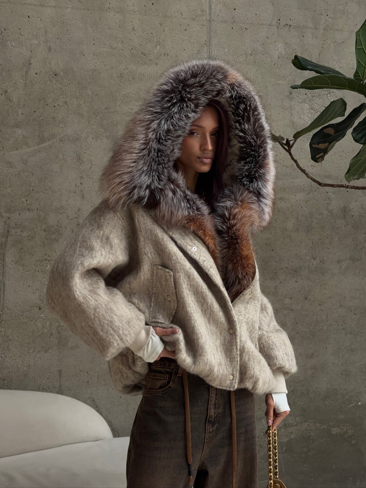 Luxury Fox Fur Collar Winter Jacket