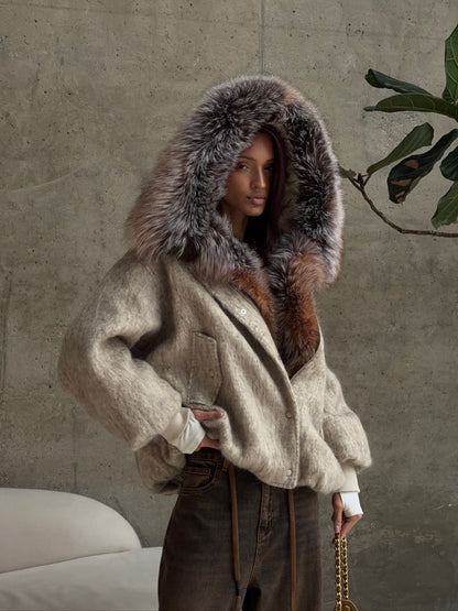 Luxury Fox Fur Collar Winter Jacket