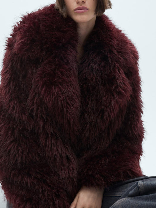 Faux fur jacket with lapels