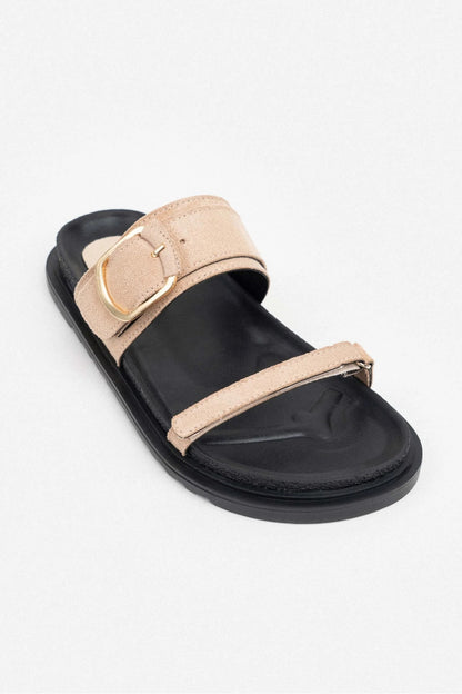 Suede Buckle Detailed Velcro Flat Sole Women's Slippers