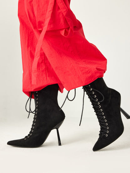 Lace Up Pointed Toe Ankle Boots