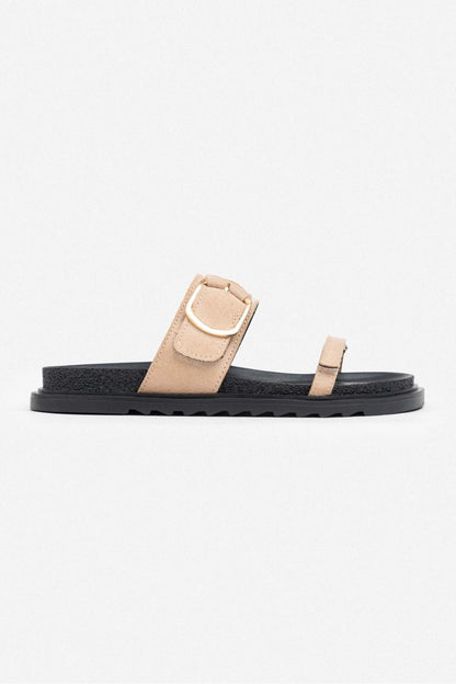 Suede Buckle Detailed Velcro Flat Sole Women's Slippers