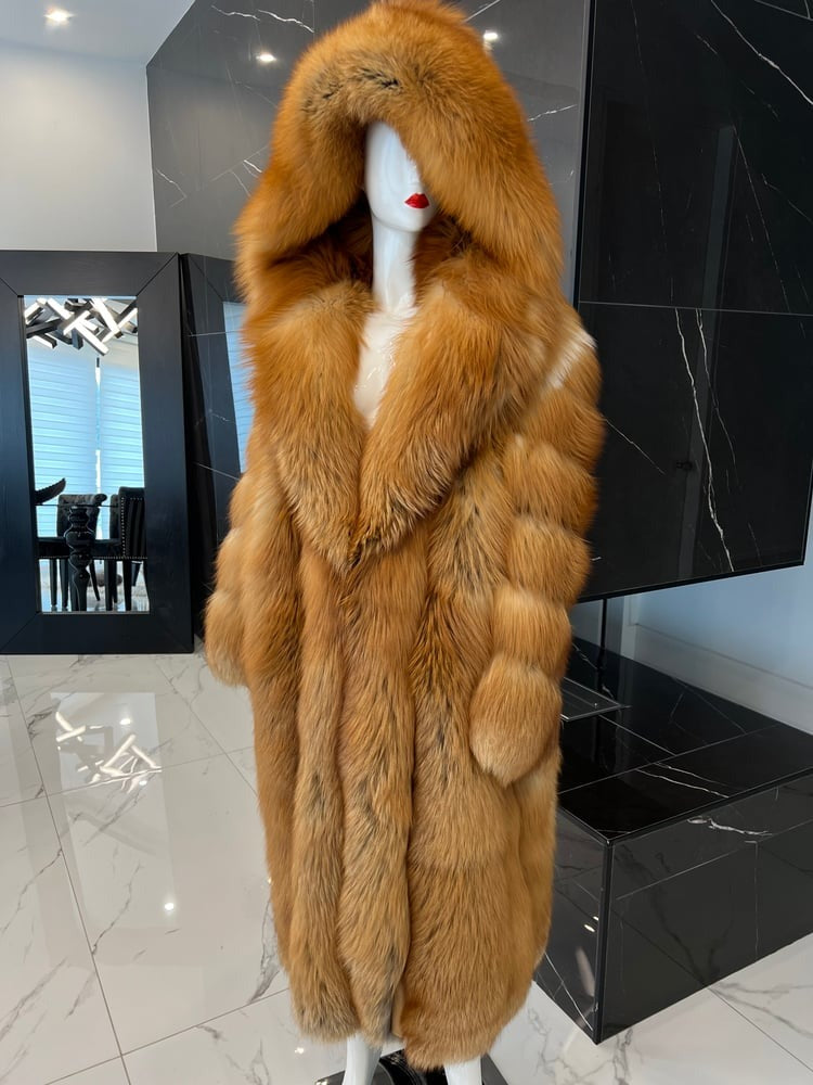 Luxury Golden Island Fox Fur Long Coat