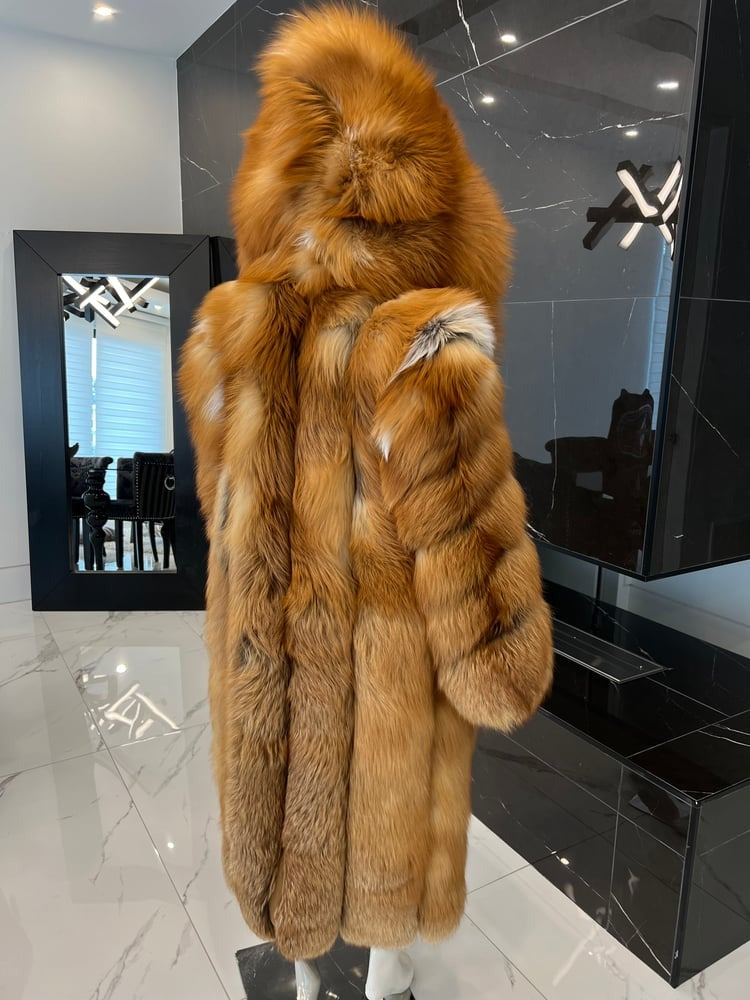 Luxury Golden Island Fox Fur Long Coat