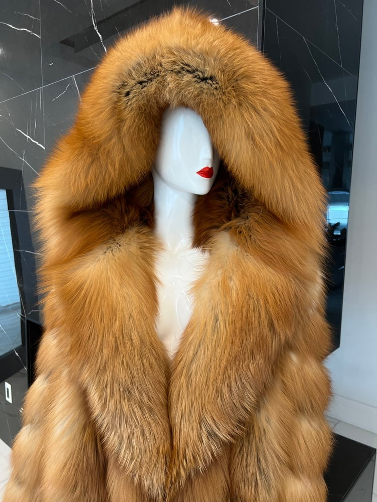 Luxury Golden Island Fox Fur Long Coat