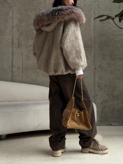 Luxury Fox Fur Collar Winter Jacket