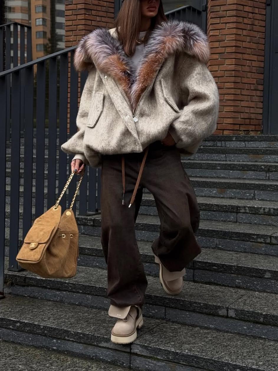 Luxury Fox Fur Collar Winter Jacket