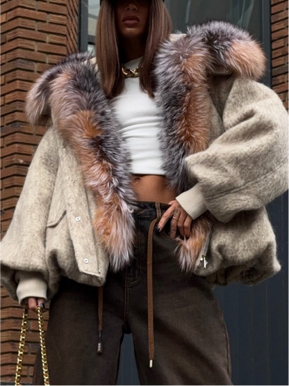 Luxury Fox Fur Collar Winter Jacket