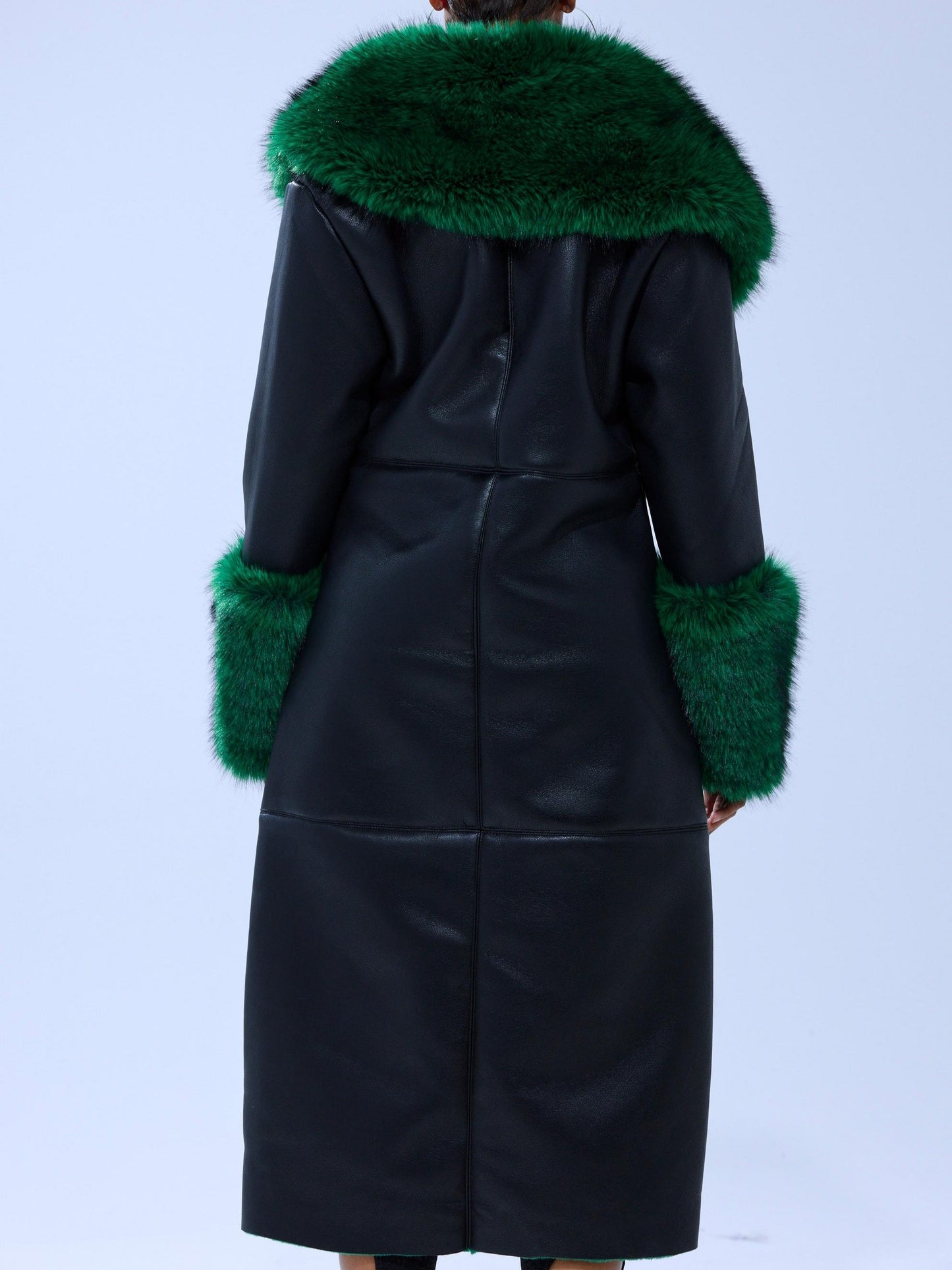 Green Fur Trim Trench Coat