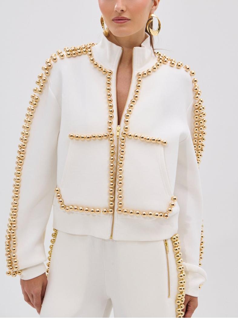 Elegant Pearl-Embellished Tracksuit